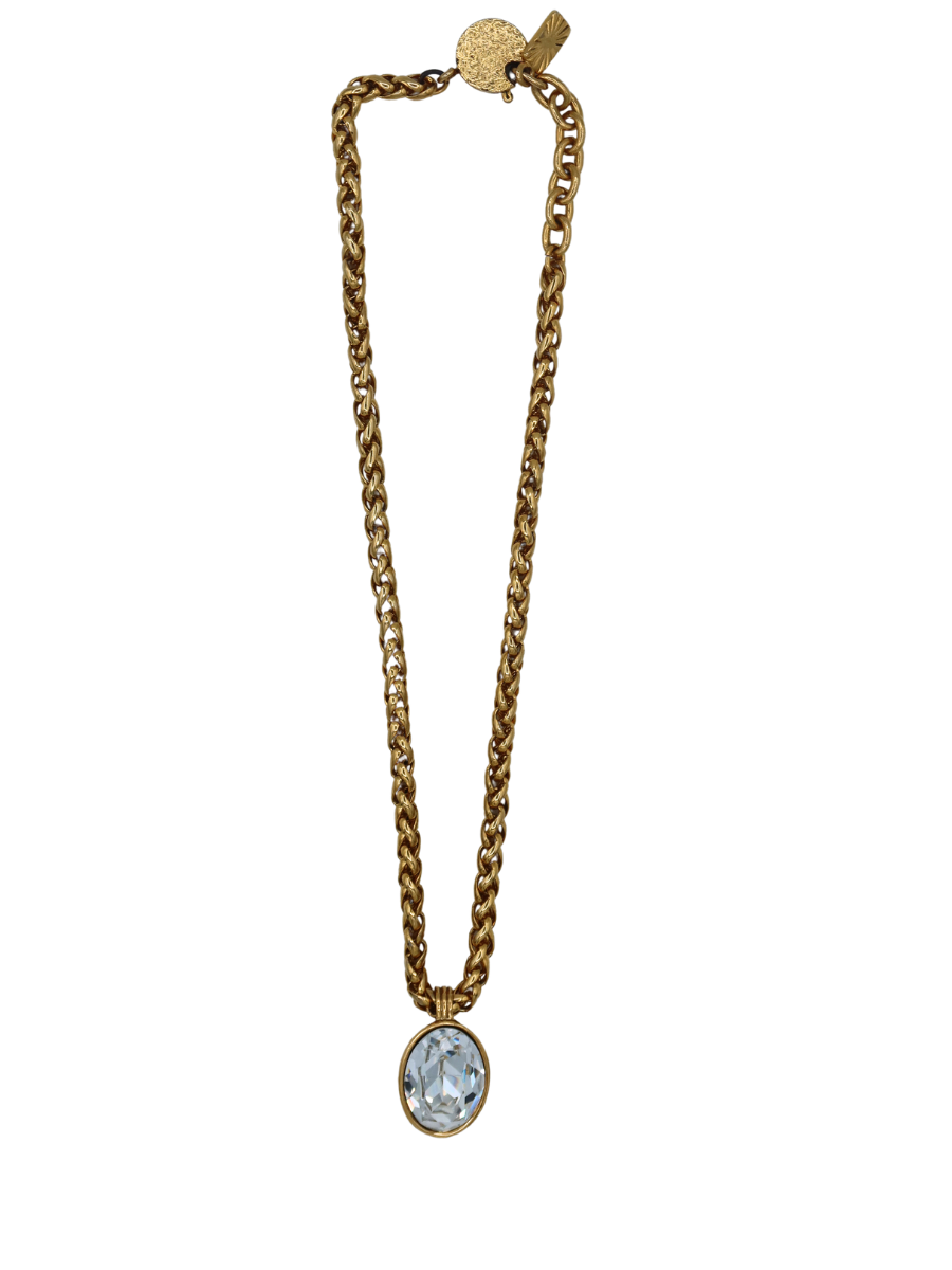 YSL Vintage Crystal Pendant Gold Toned Necklace