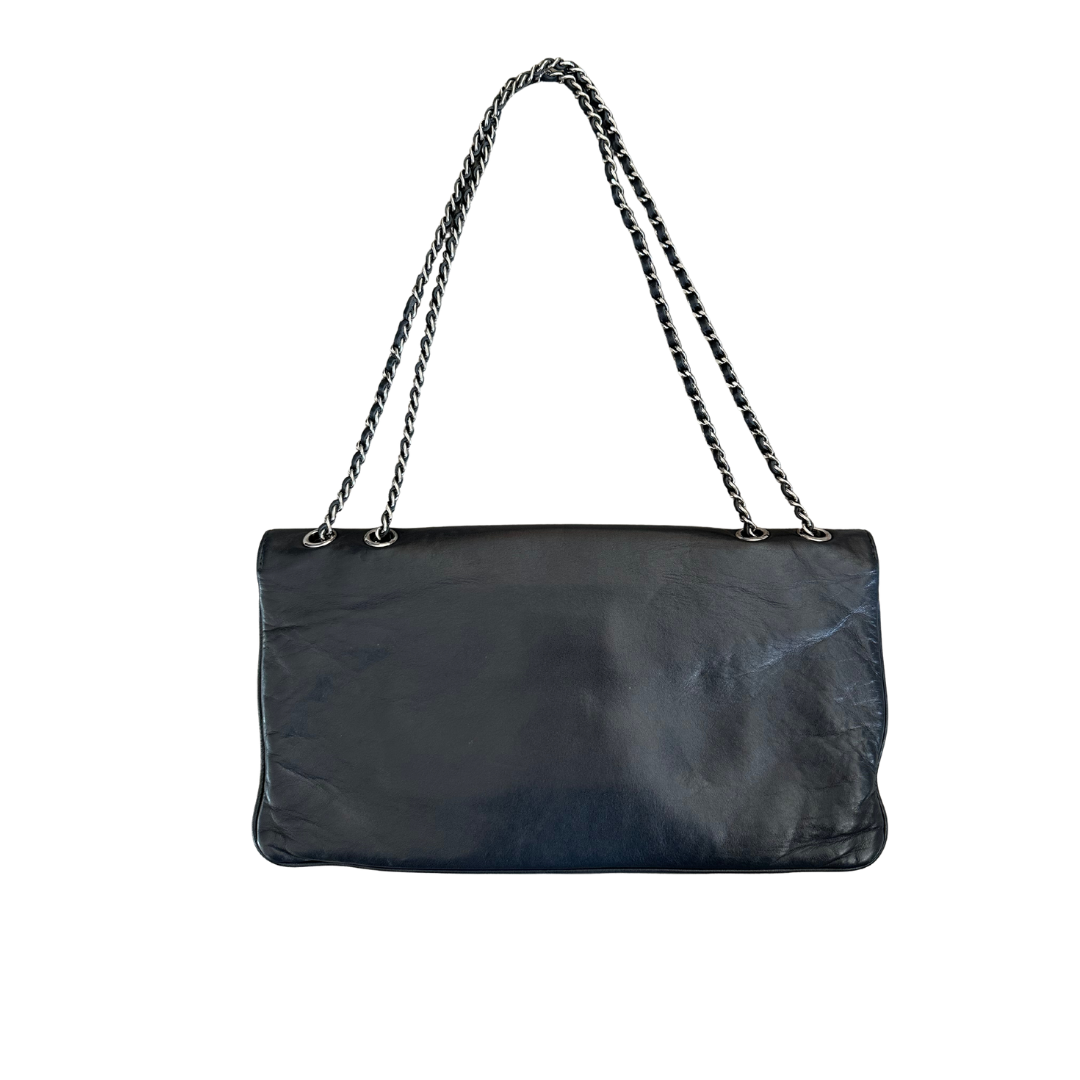 Chanel Black Vintage Giant Leather Mademoiselle Reissue Lock Flap Bag