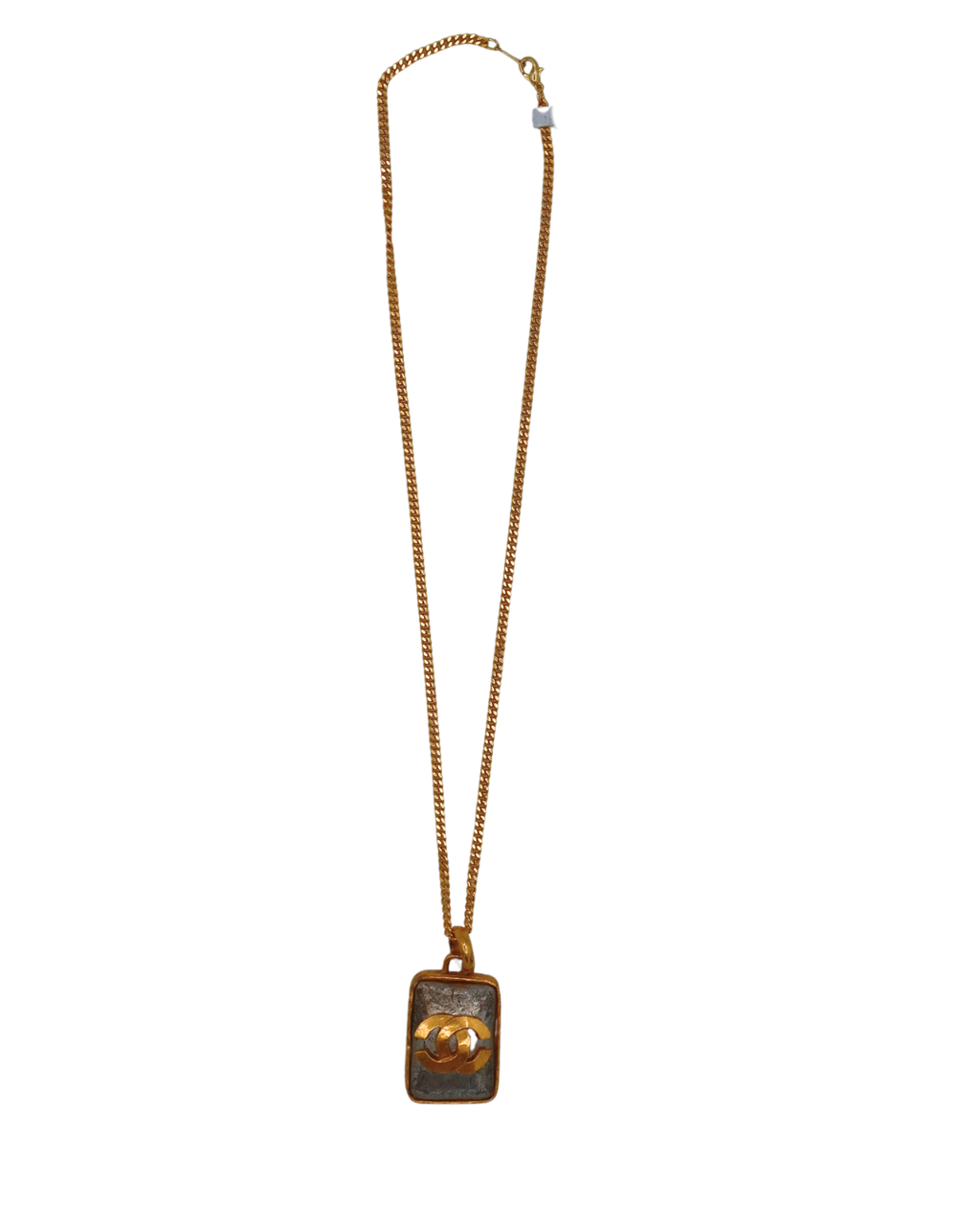 Chanel Vintage Rectangular Stone Pendant Necklace 97P