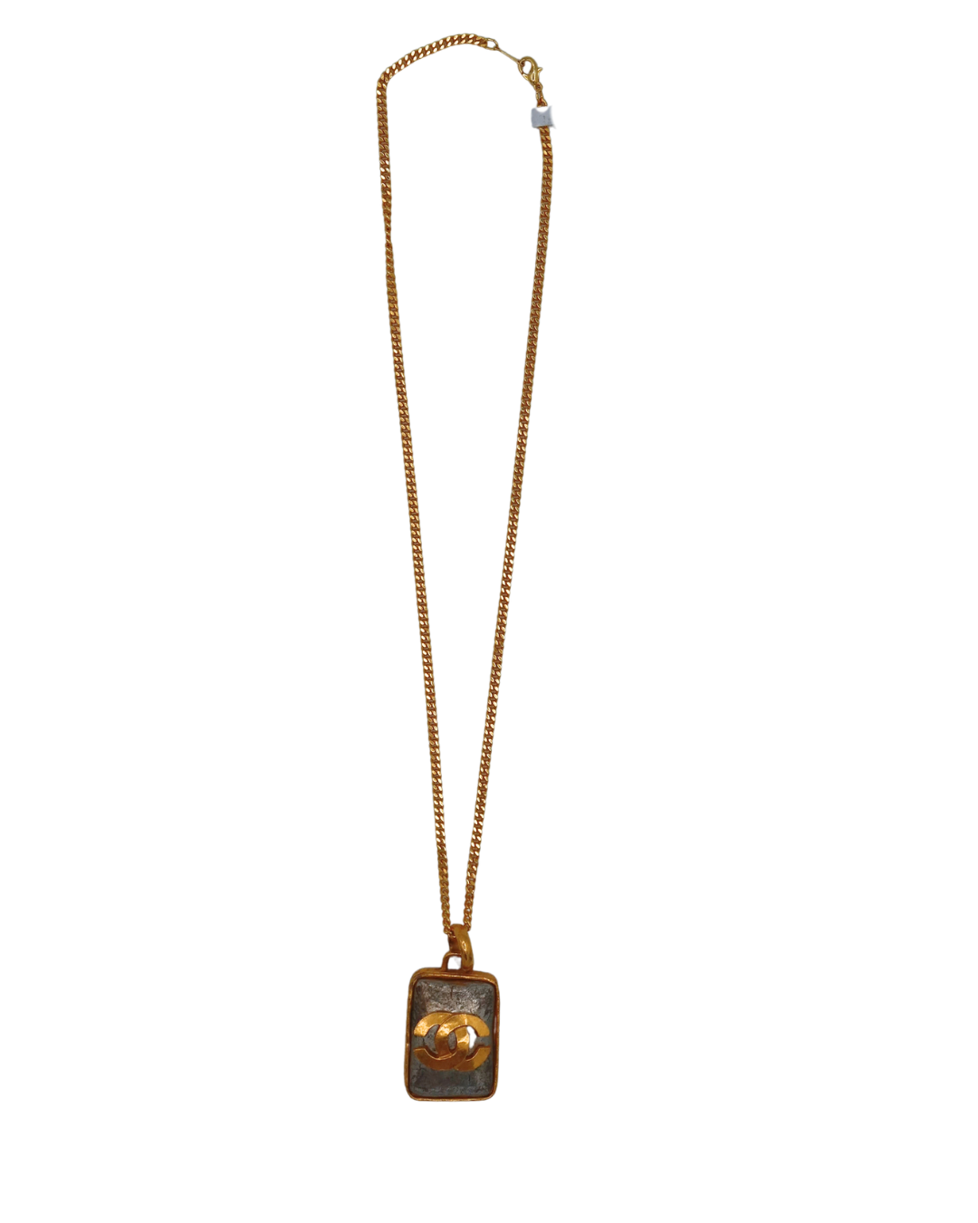 Chanel Vintage Rectangular Stone Pendant Necklace 97P