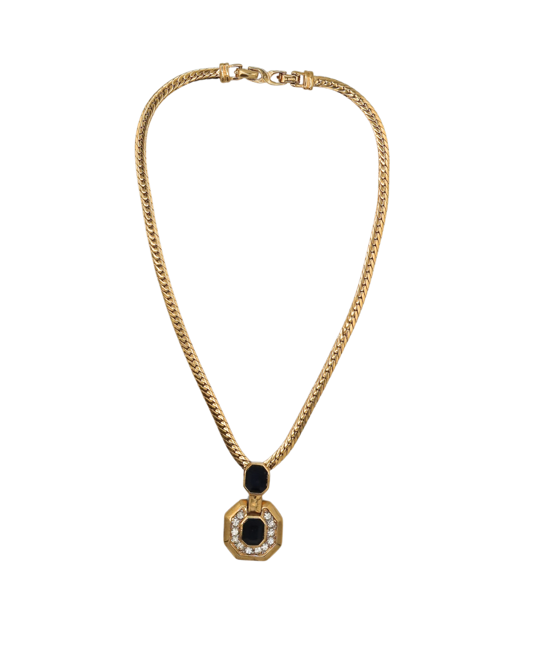 Nina Ricci Vintage Black Crystal Gold-Tone Pendant Necklace