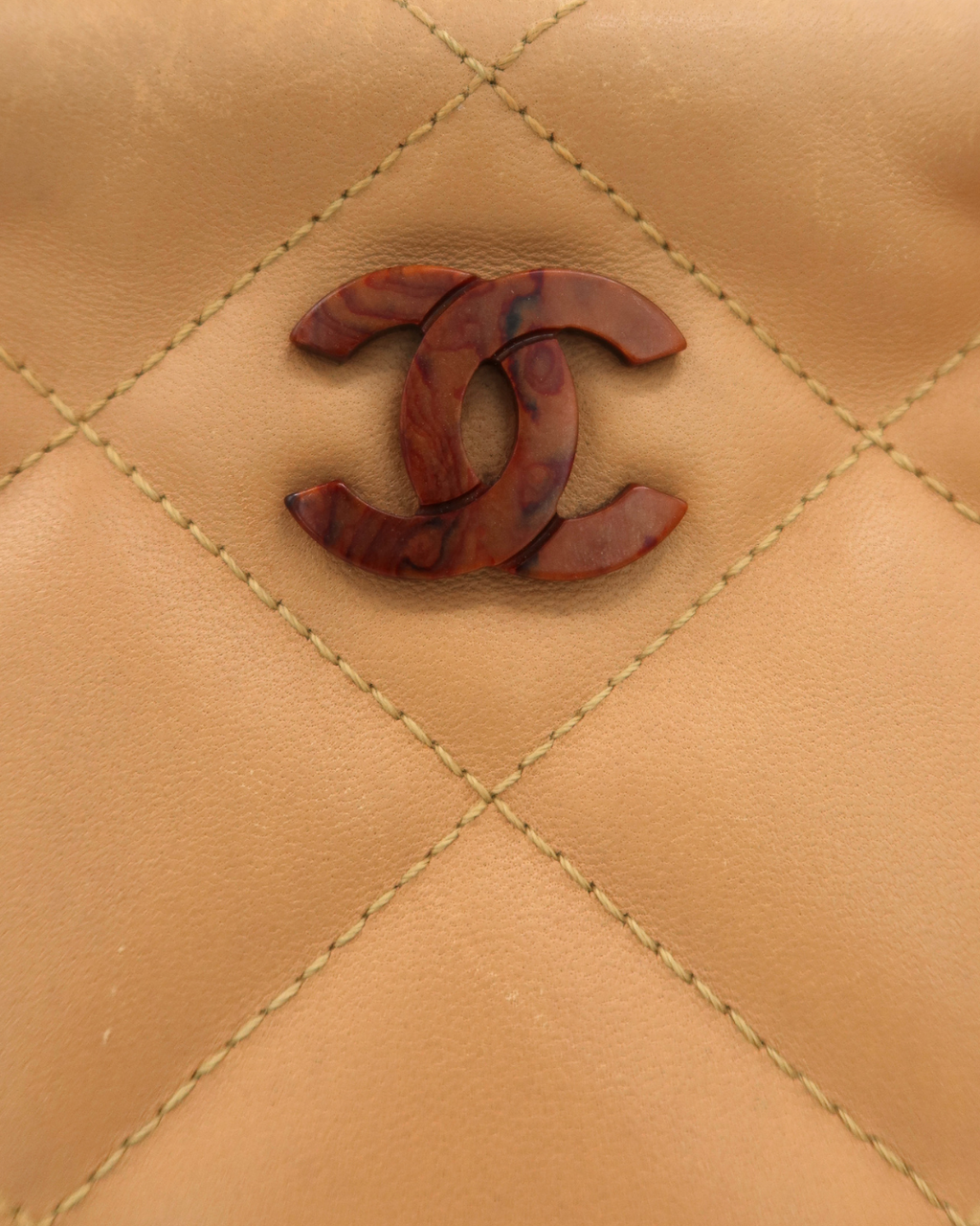 Chanel Vintage Tan Quilted Lambskin Wood Handle Bag 2000–2002
