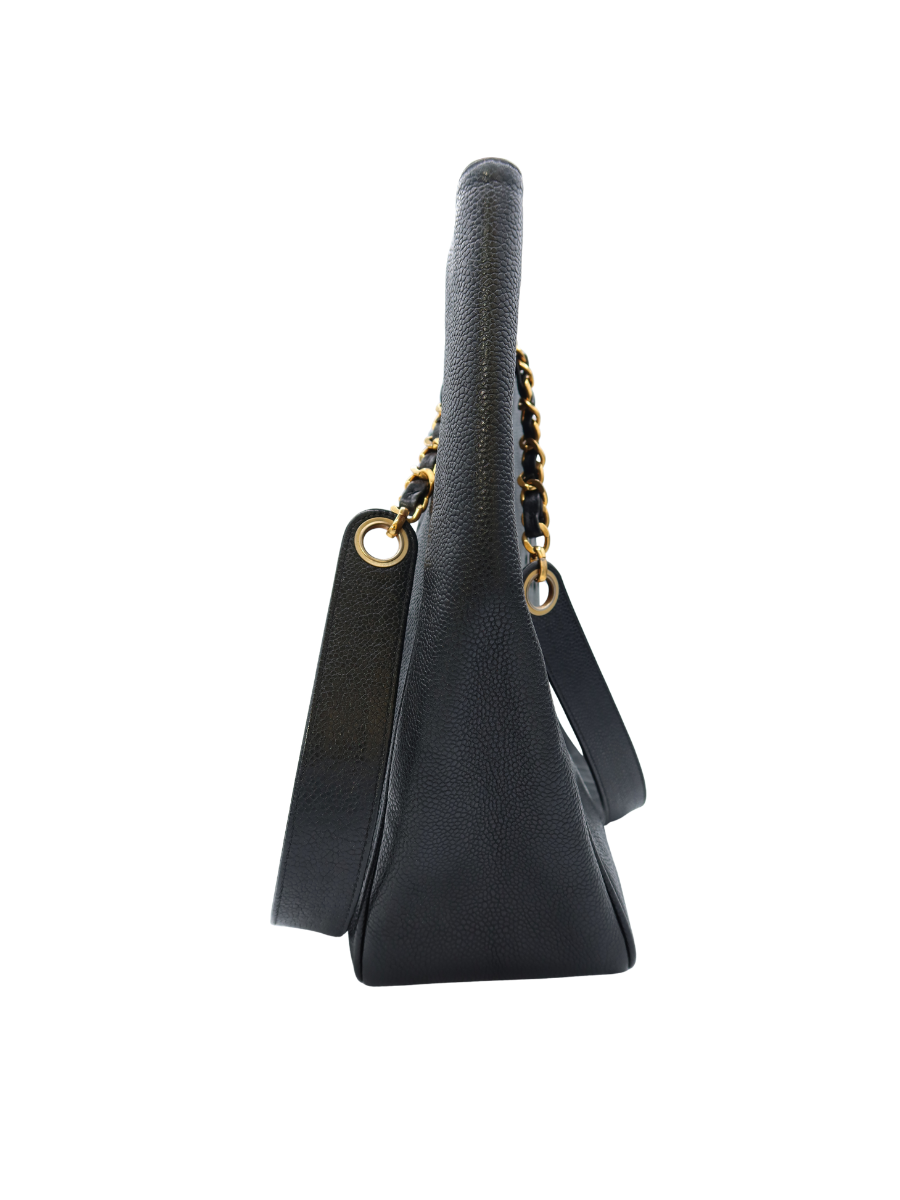 Chanel Vintage Triple CC Perforated Black Caviar Leather Tote Bag 1999-2001