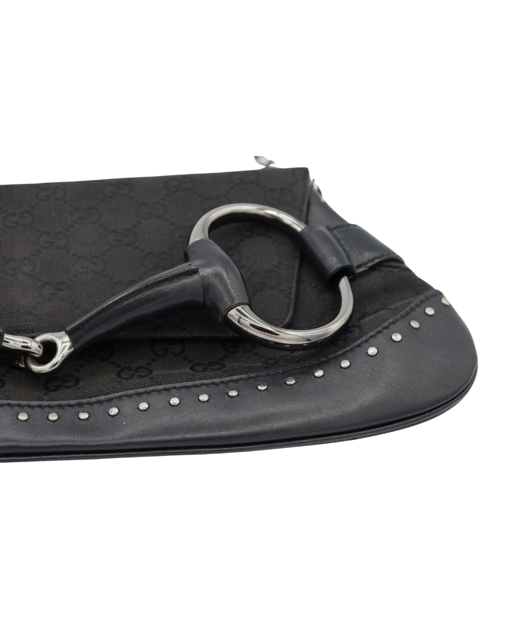 Gucci Vintage Black Monogram Canvas Studded Horsebit Bag
