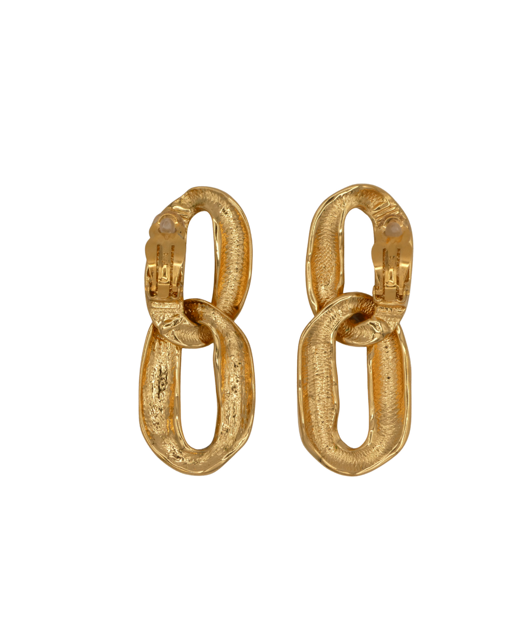 Yves Saint Laurent YSL Vintage Gold Tone Chain Link Dangle Clip On Earrings