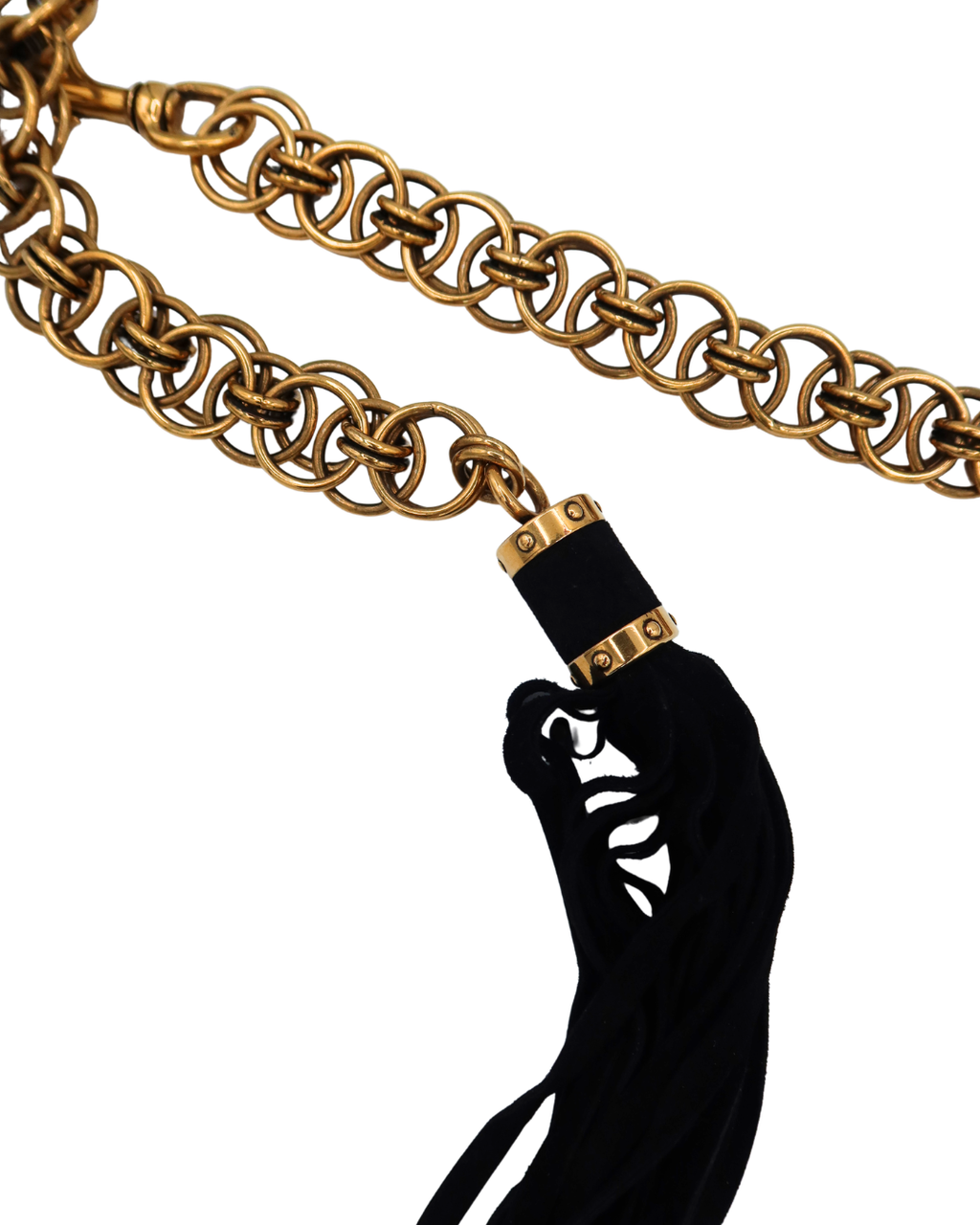 Gucci Gold Toned Chain Suede Tassel Belt Tom Ford Era