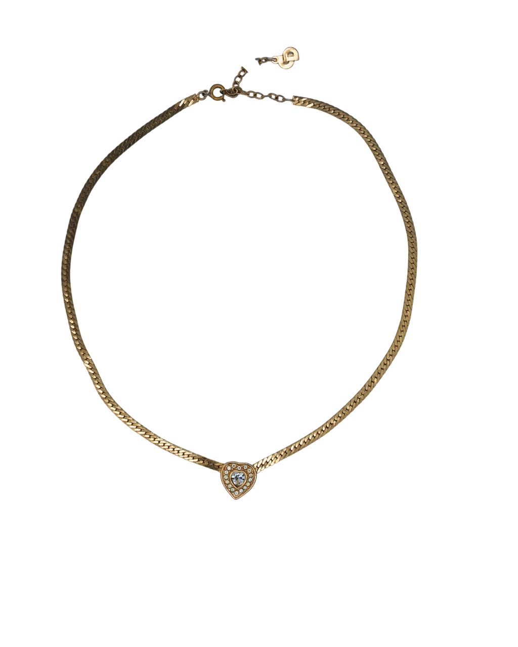 Christian Dior Vintage Rhinestone Heart Gold-Tone Necklace