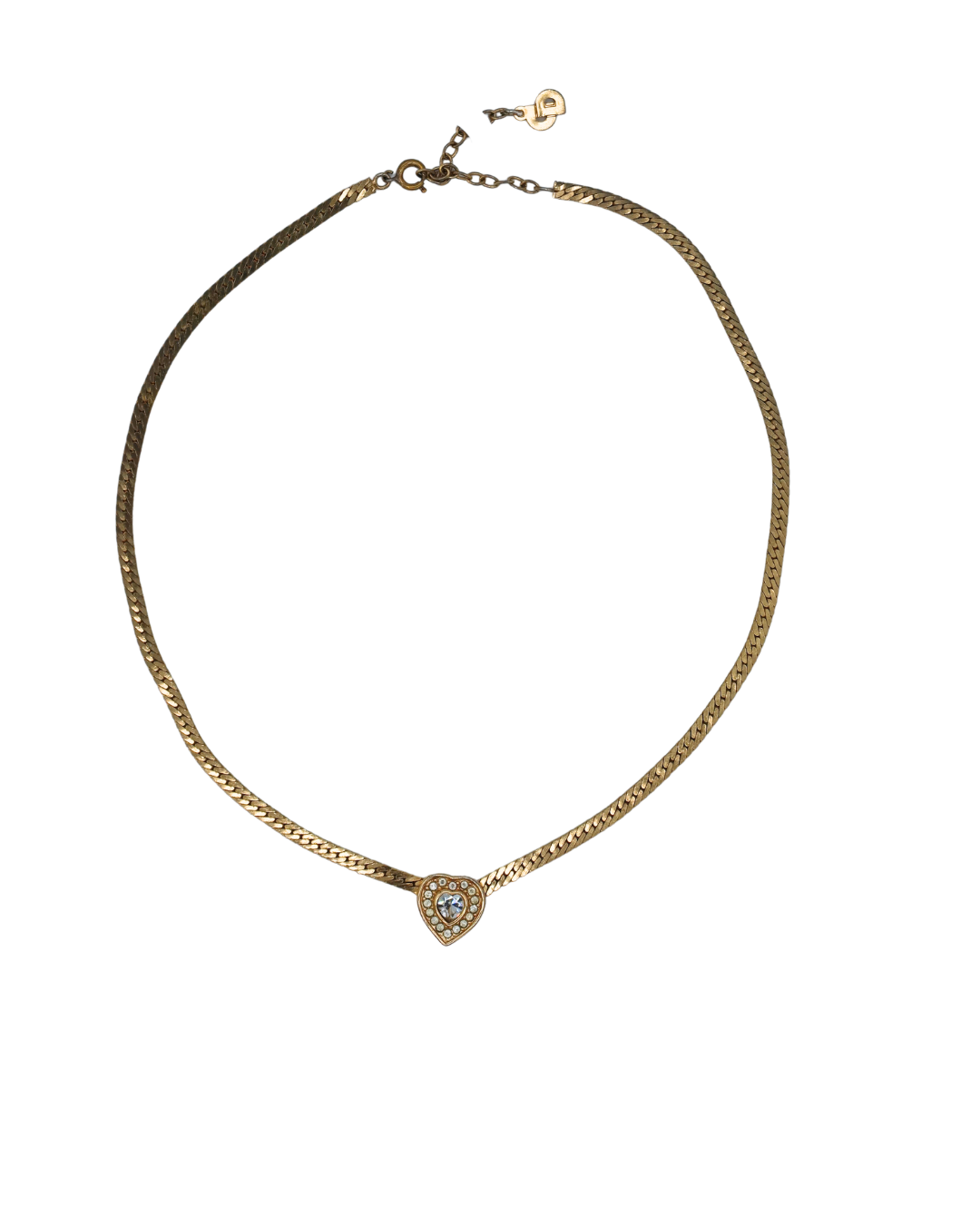 Christian Dior Vintage Rhinestone Heart Gold-Tone Necklace