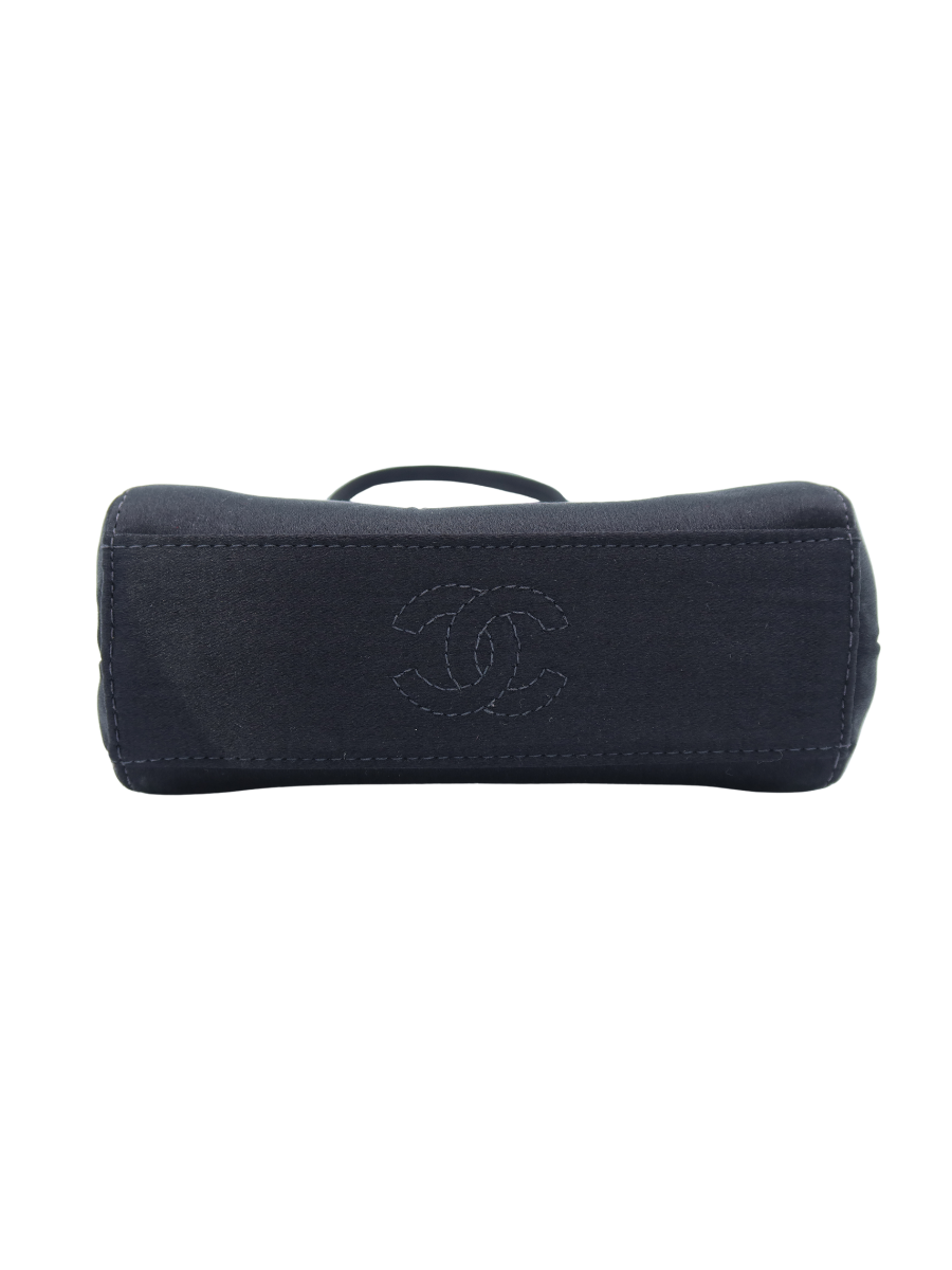 Chanel Vintage Black Satin Small Evening Bag with Crystal Camellia 2000-2002