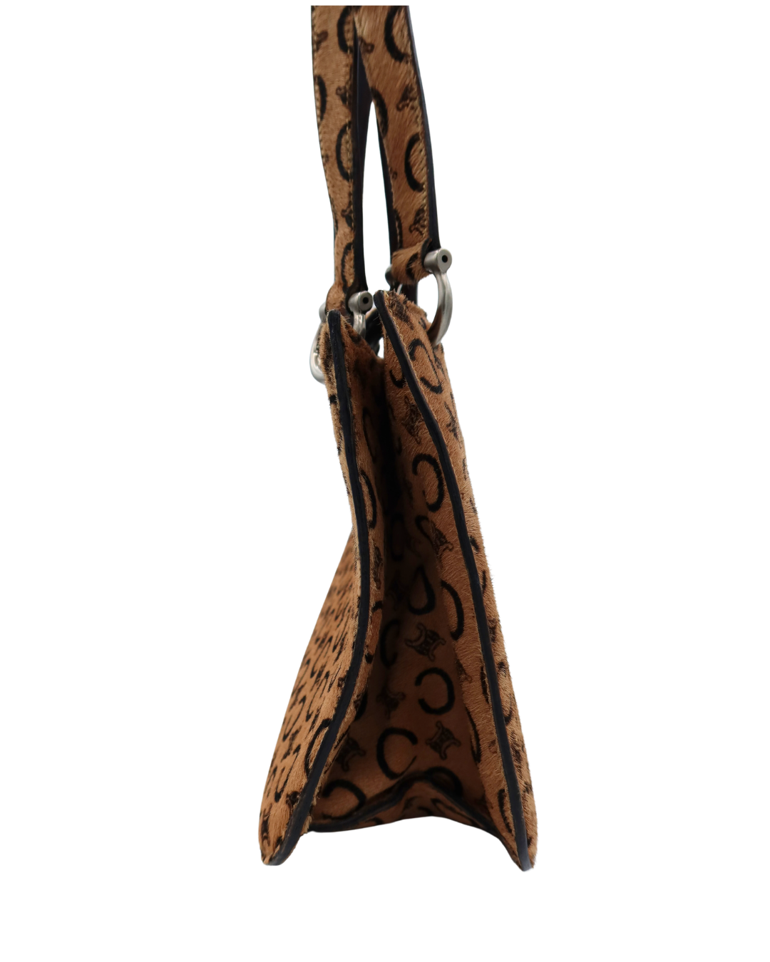 Celine Vintage and Rare Tan Triomphe Printed Calf Hair Shoulder Bag