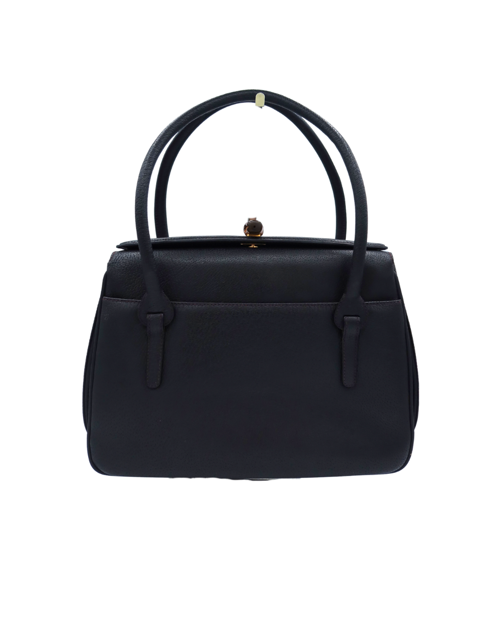 Gucci Vintage Black Leather Bamboo Top Handle Bag 1980s