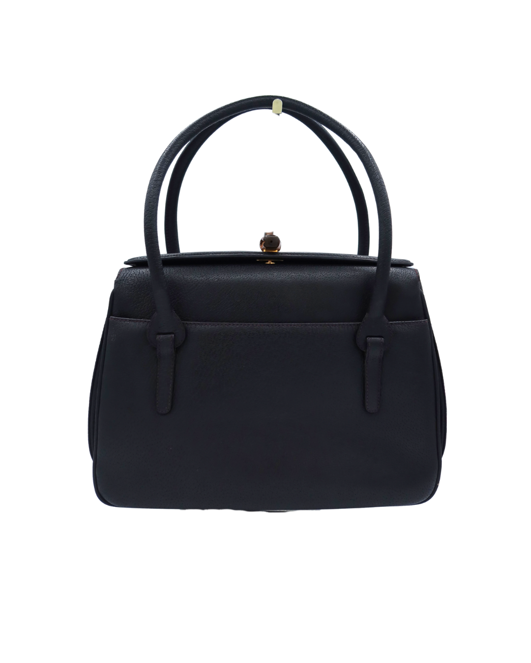 Gucci Vintage Black Leather Bamboo Top Handle Bag 1980s