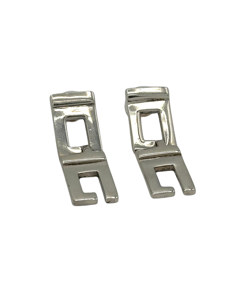 Gucci Vintage Double G Logo Engraved Silver Earrings