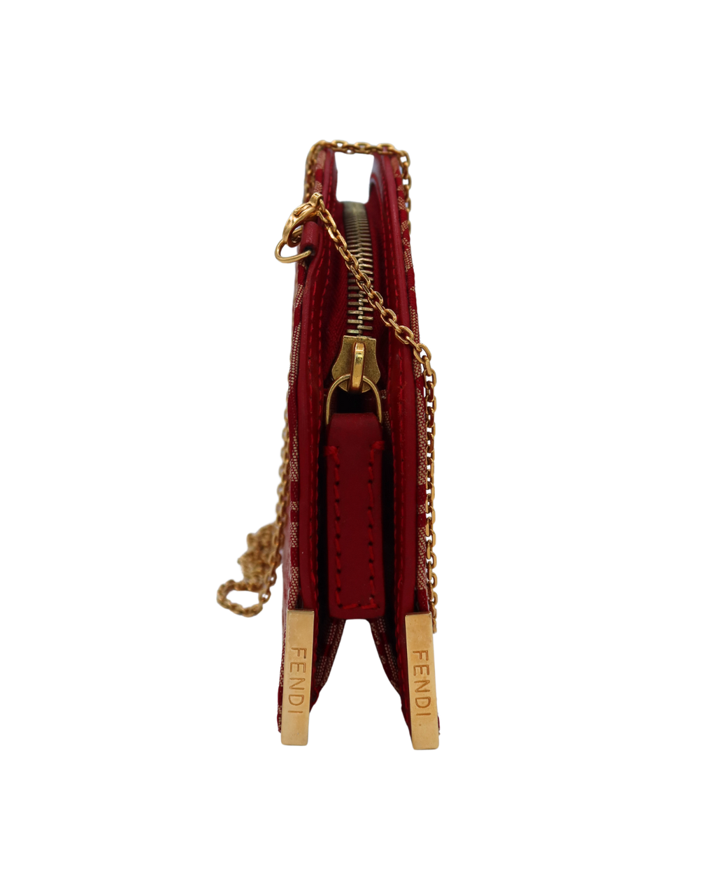 Fendi Vintage Red Zucca Chain Shoulder Bag