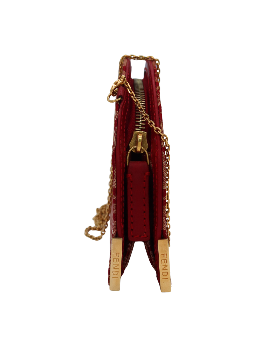Fendi Vintage Red Zucca Chain Shoulder Bag