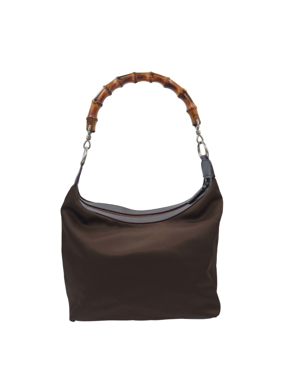 Gucci Vintage Diamante Brown Nylon Bamboo Bag