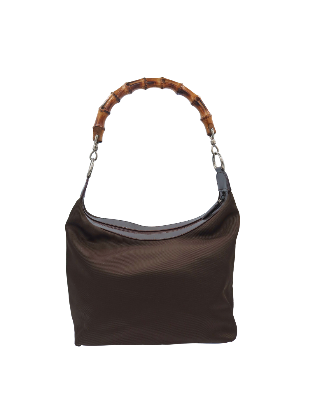 Gucci Vintage Diamante Brown Nylon Bamboo Bag