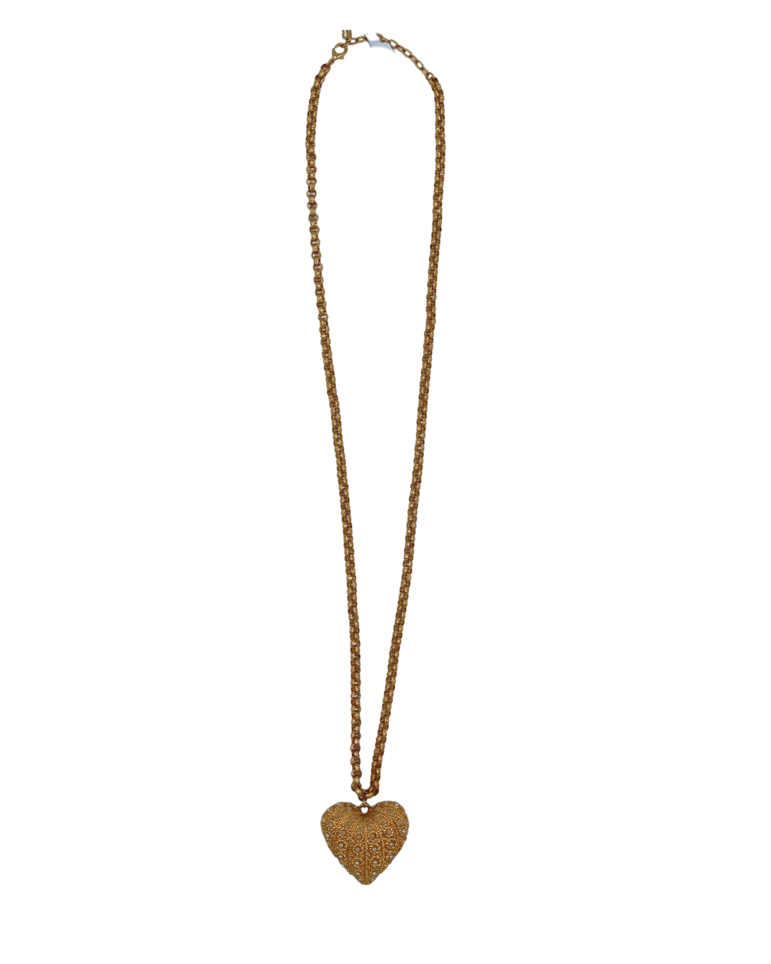 Nina Ricci Vintage Gold-Tone Pearl Heart Pendant Necklace