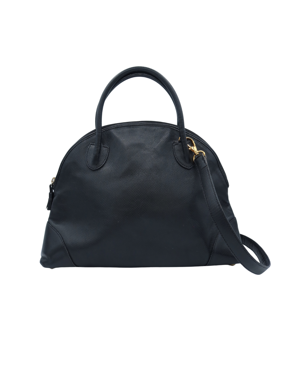 Bottega Veneta Vintage Black Textured Leather Dome Top Handle Bag Crossbody