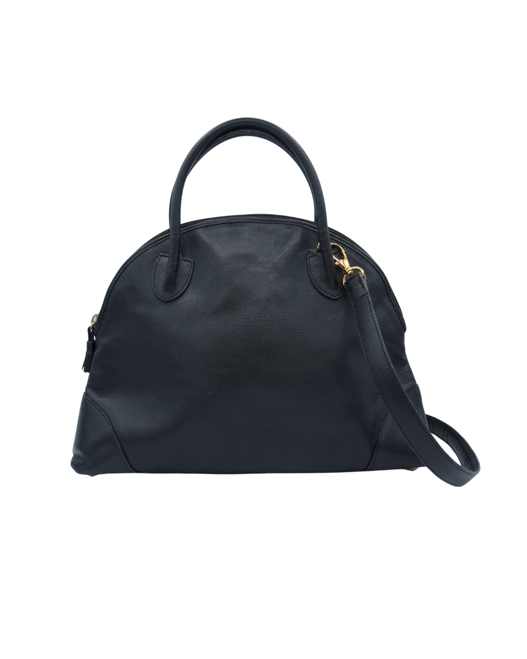 Bottega Veneta Vintage Black Textured Leather Dome Top Handle Bag Crossbody