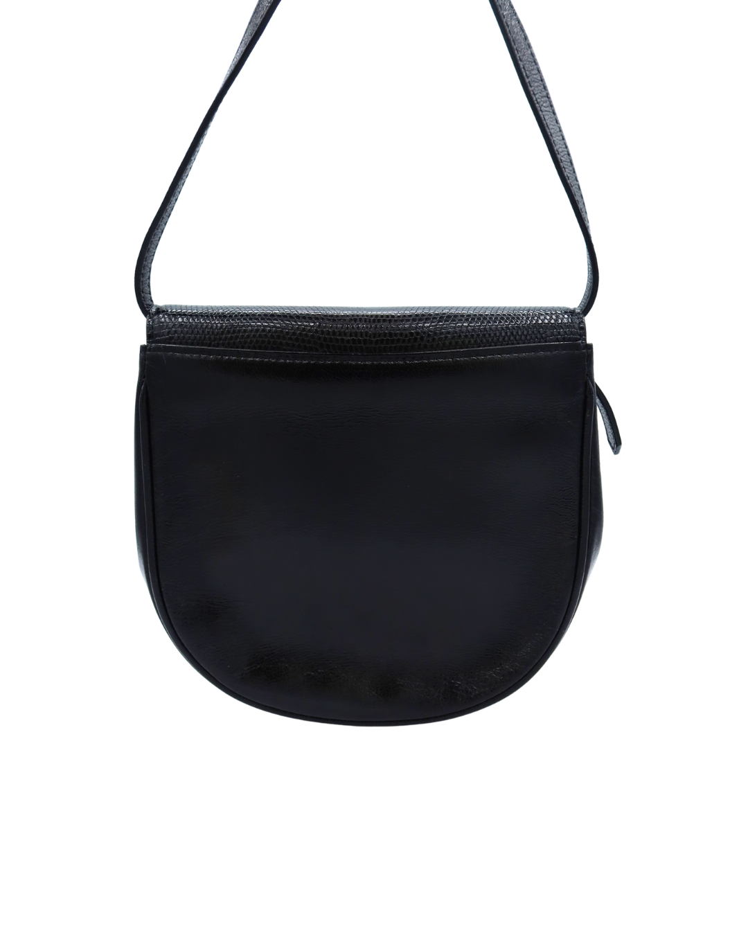 Yves Saint Laurent YSL Black Lizard-Embossed Shoulder Bag