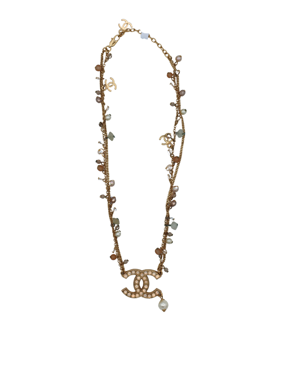 Chanel Vintage Beaded Crystal CC Pearl Drop Necklace 02P