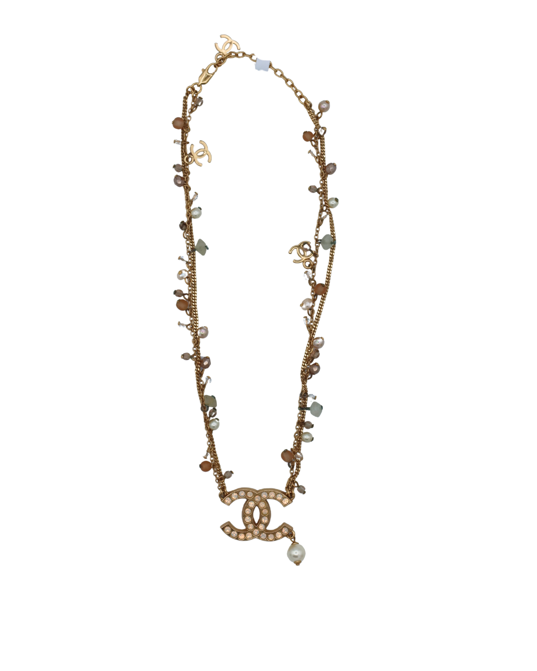Chanel Vintage Beaded Crystal CC Pearl Drop Necklace 02P