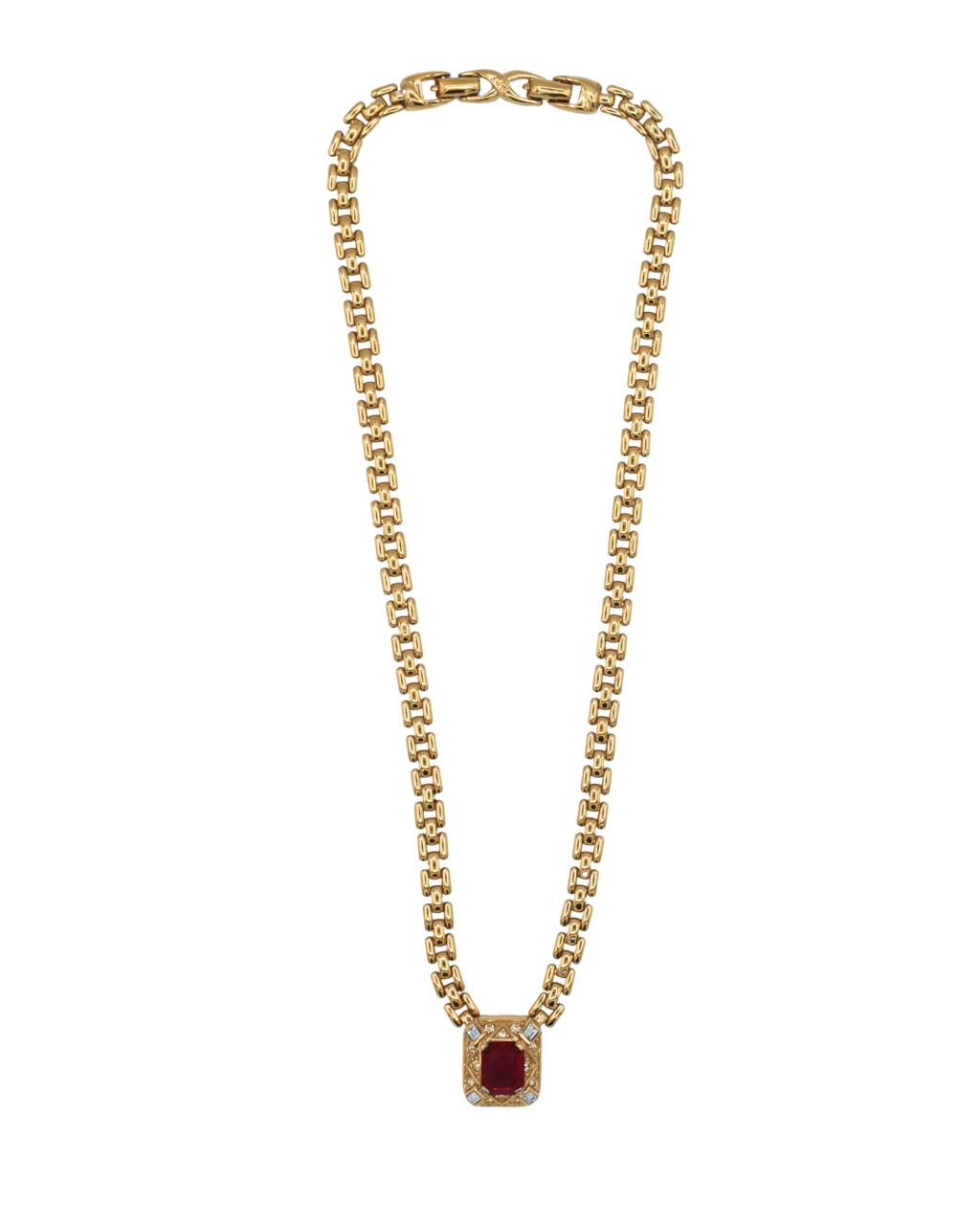 Nina Ricci Vintage Gold-Tone Red Stone Pendant Necklace