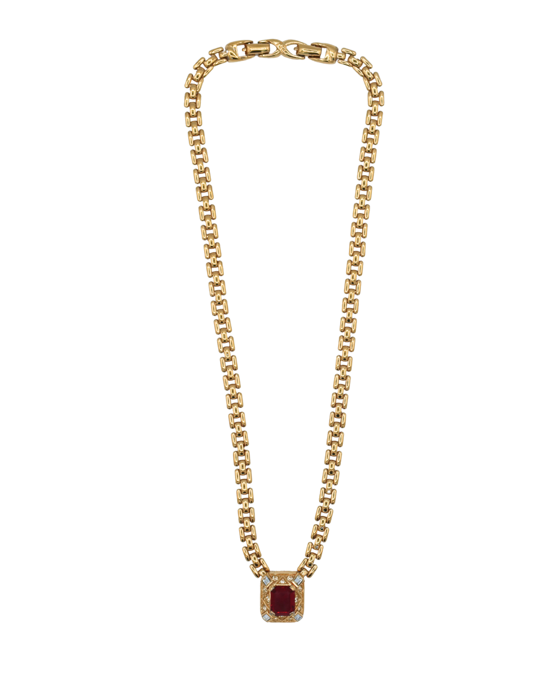Nina Ricci Vintage Gold-Tone Red Stone Pendant Necklace