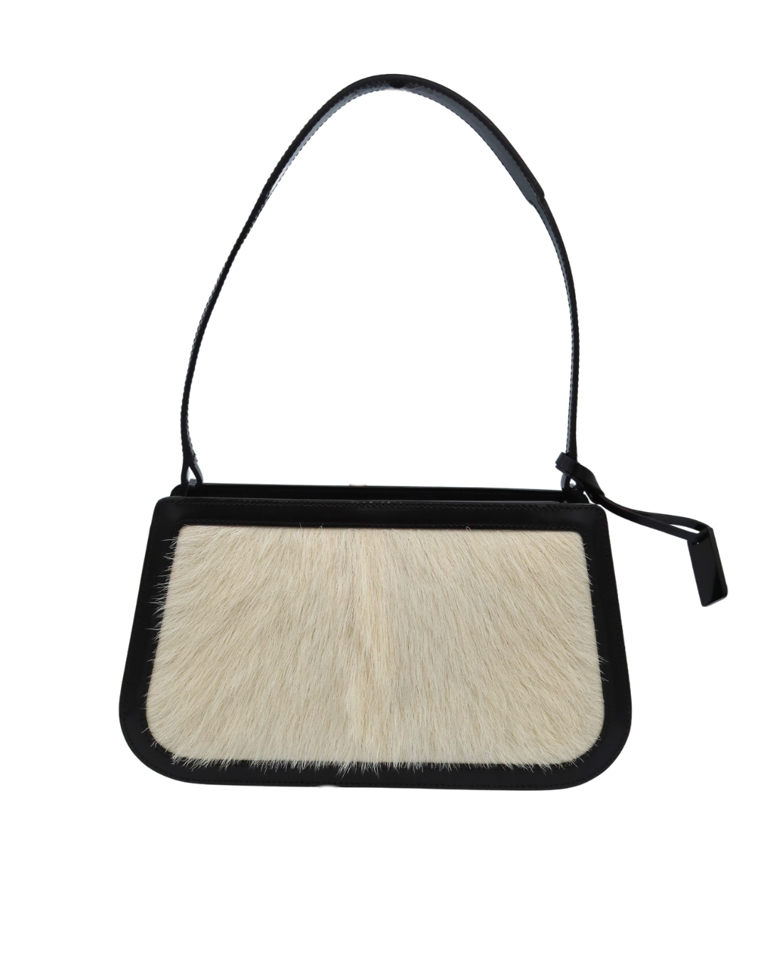 Celine Vintage Michael Kors Era Ivory Pony Hair and Black Leather Shoulder Bag