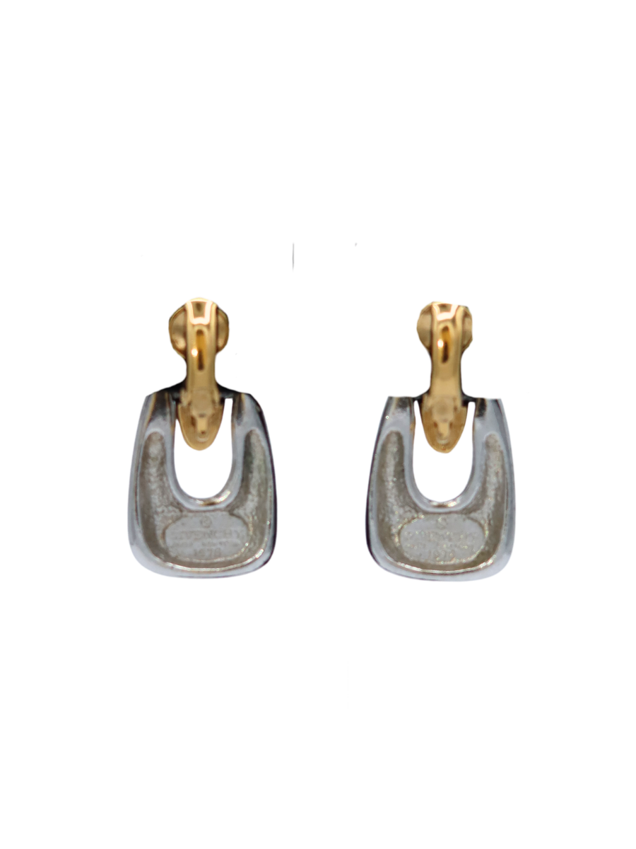 Givenchy Vintage Two-Tone Metal Clip-On Earrings Year 1976