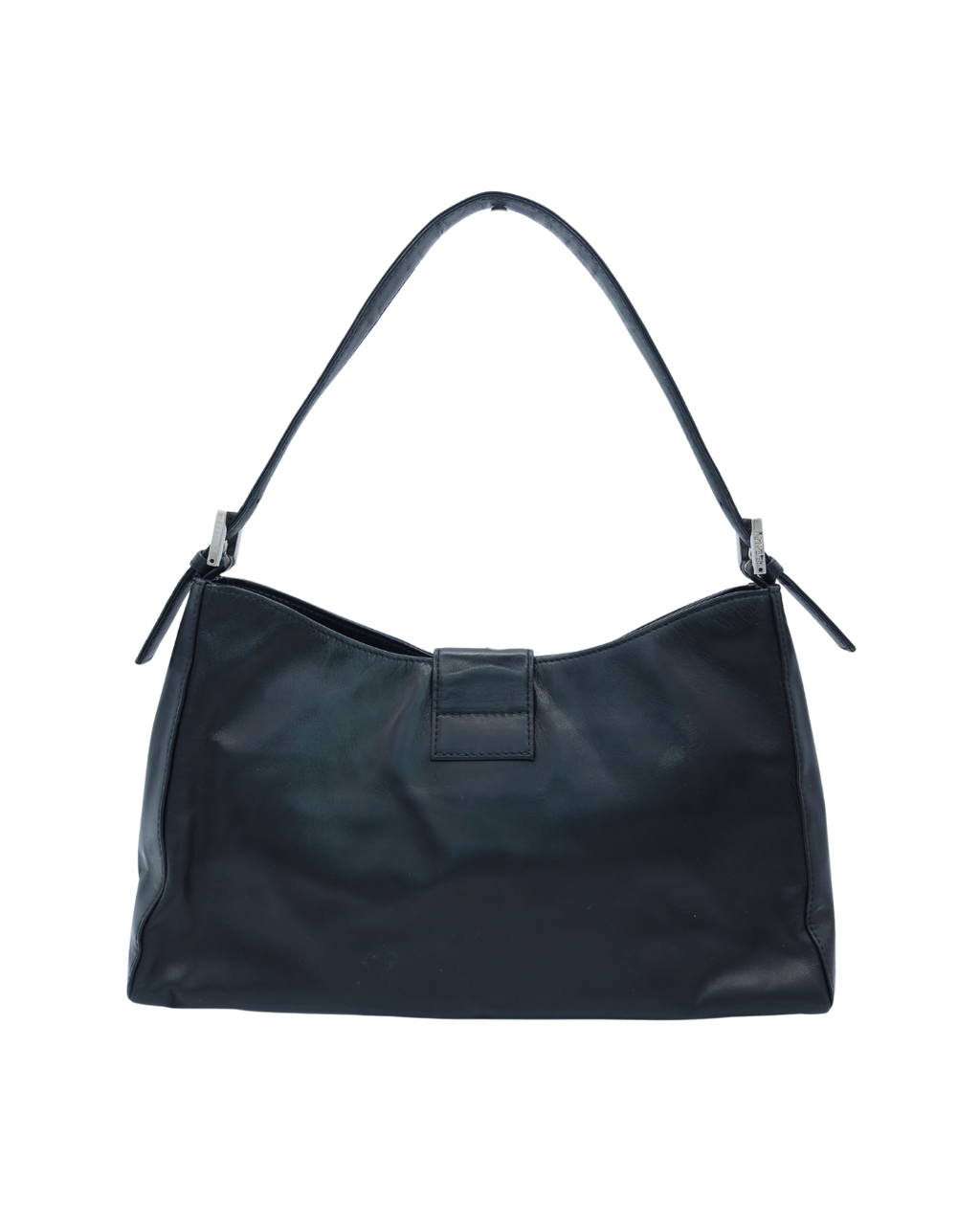 Fendi Vintage Black Leather Shoulder Bag with Green Buckle