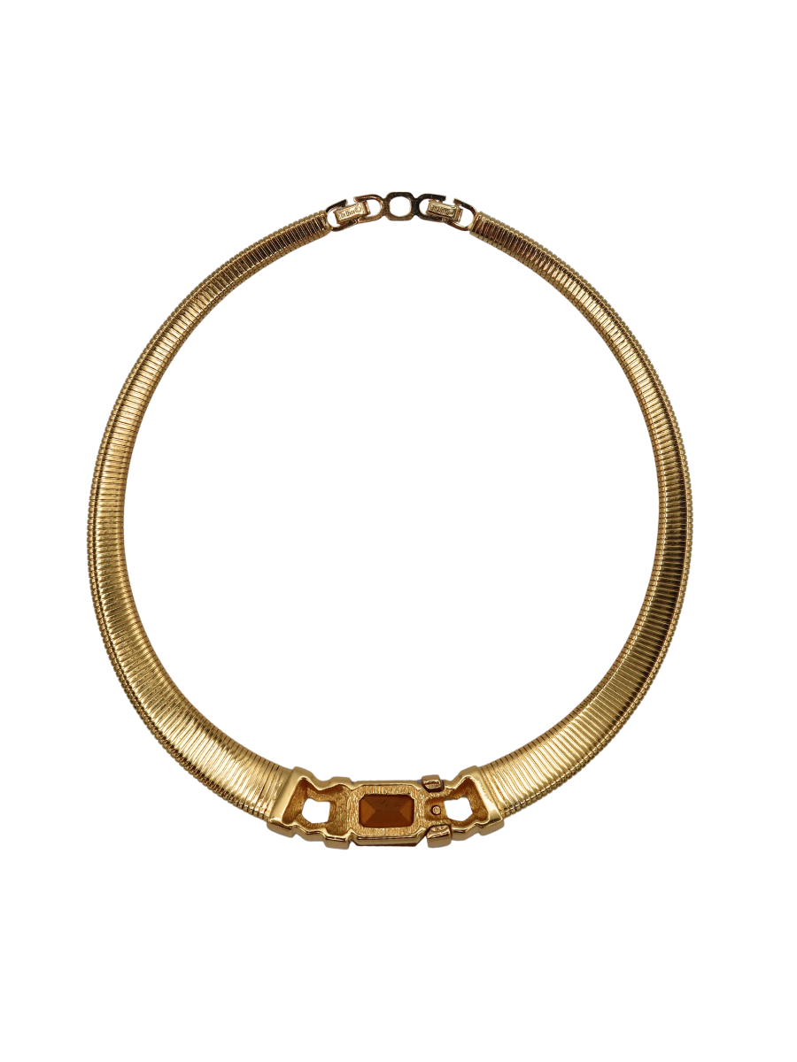 Christian Dior Vintage Gold-Tone Collar Necklace with Pink Crystal