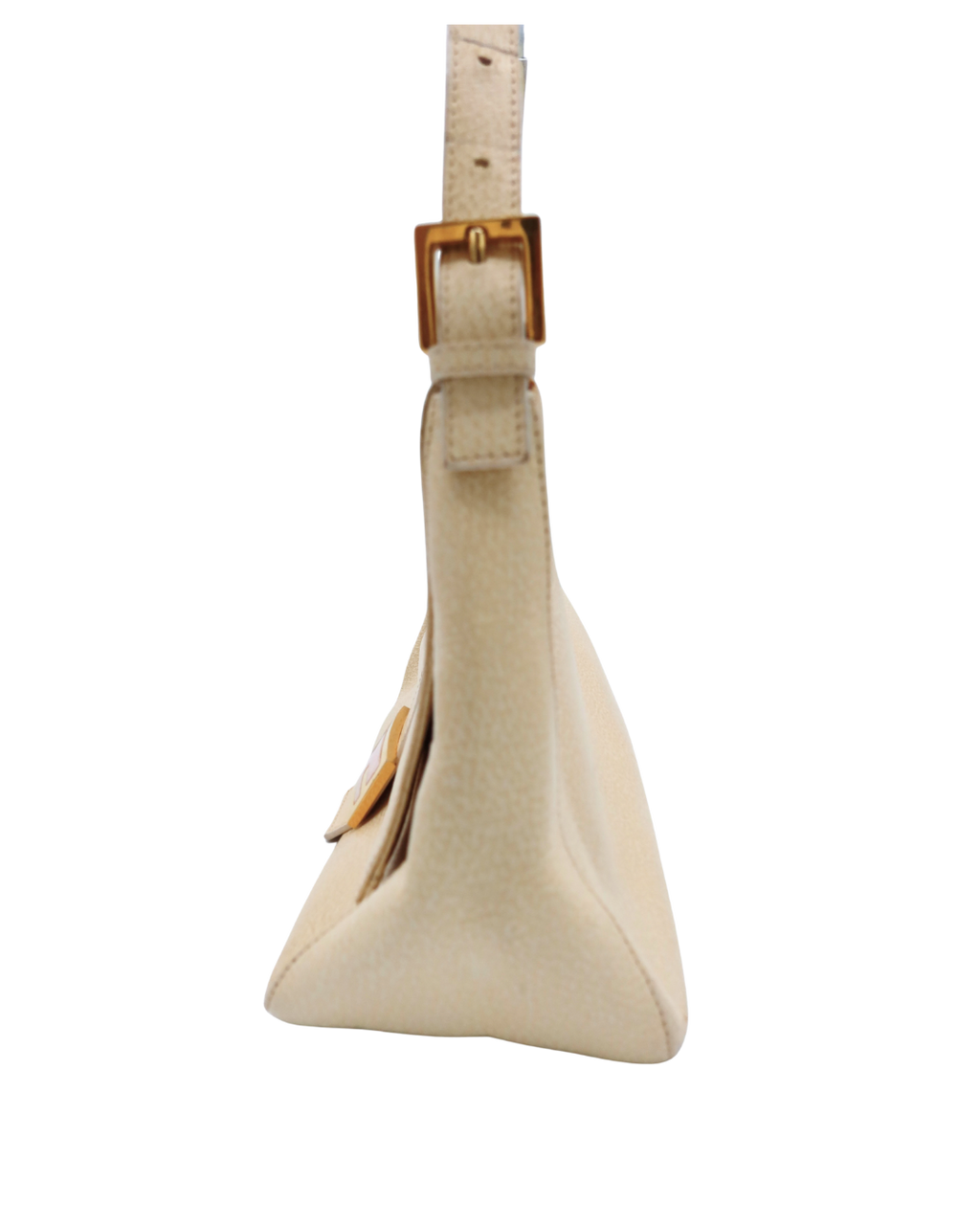 Fendi Mama Baguette Cream Speckled Leather Shoulder Bag with Pink and Gold Buckle