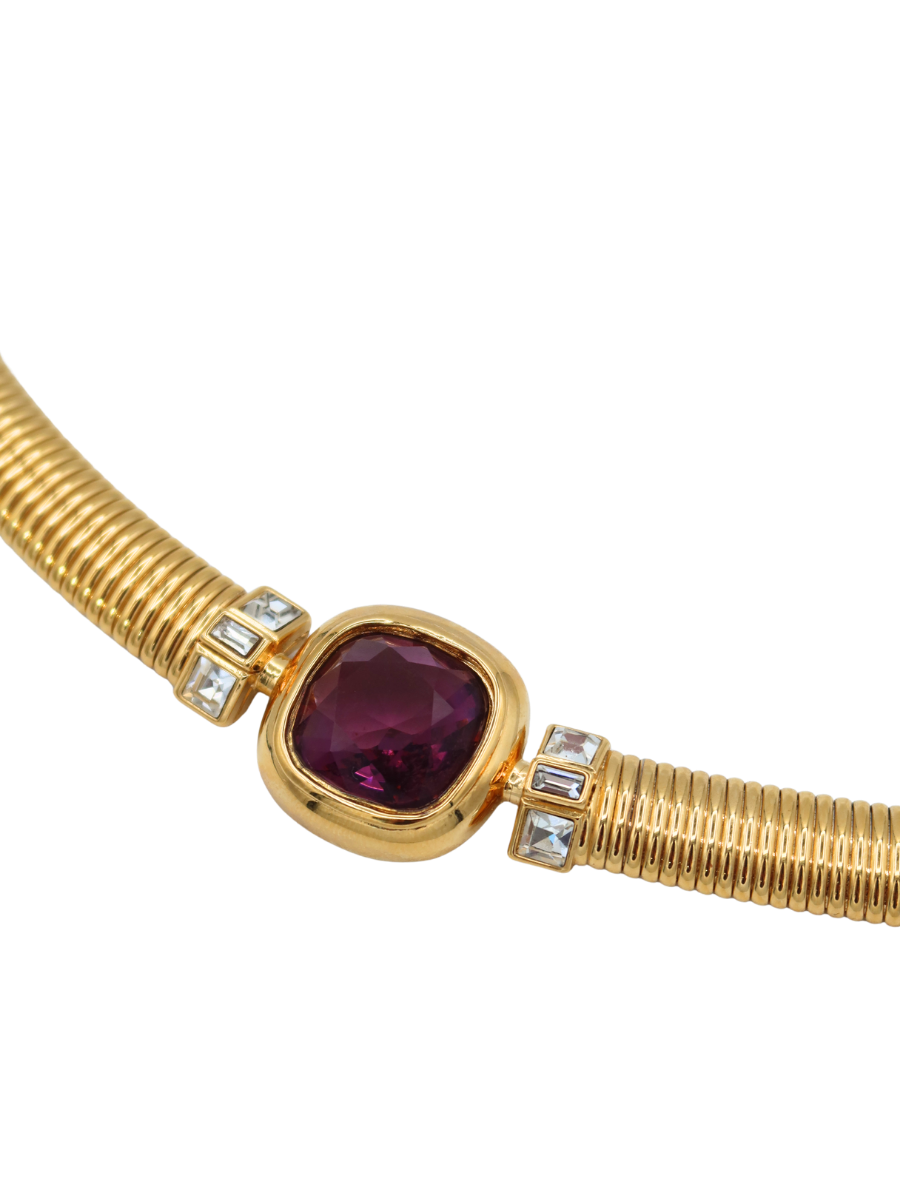Nina Ricci Vintage Purple Crystal Omega Collar Necklace, 1980s