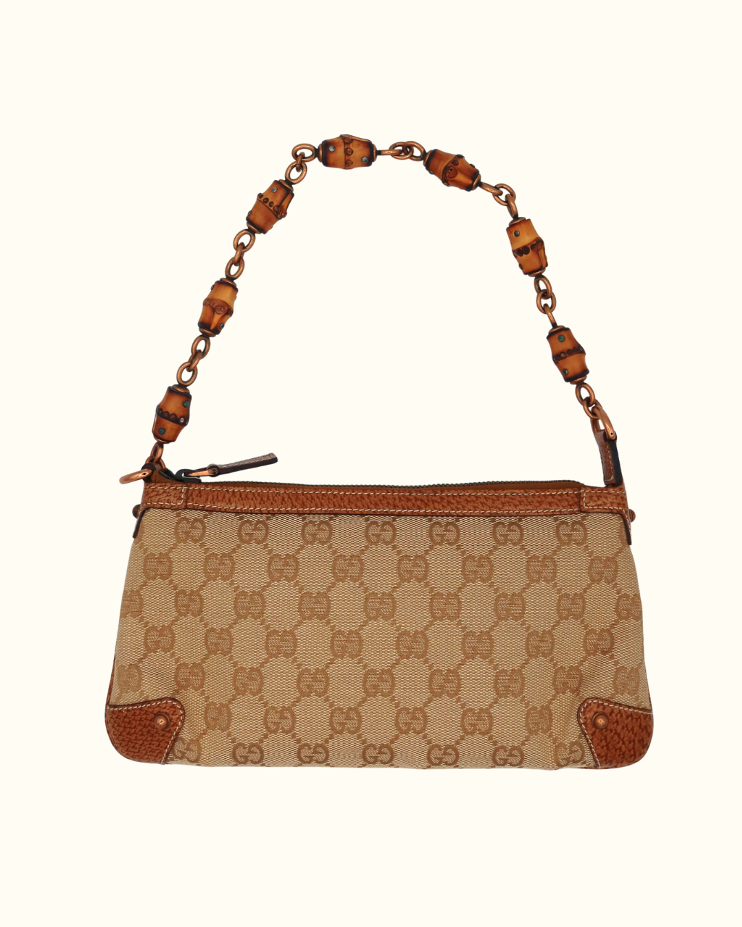 Gucci Bamboo GG Beige Canvas Pouch