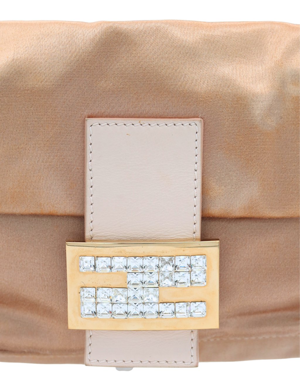 Fendi Baguette Shoulder Bag Pink Satin w/ Leather Straps & Rhinestone Hardware