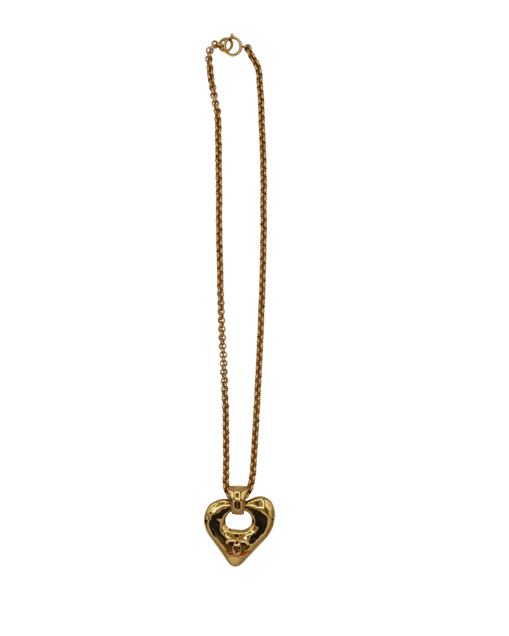 Chanel Vintage Gold-Tone CC Heart Pendant Necklace 1993 Spring