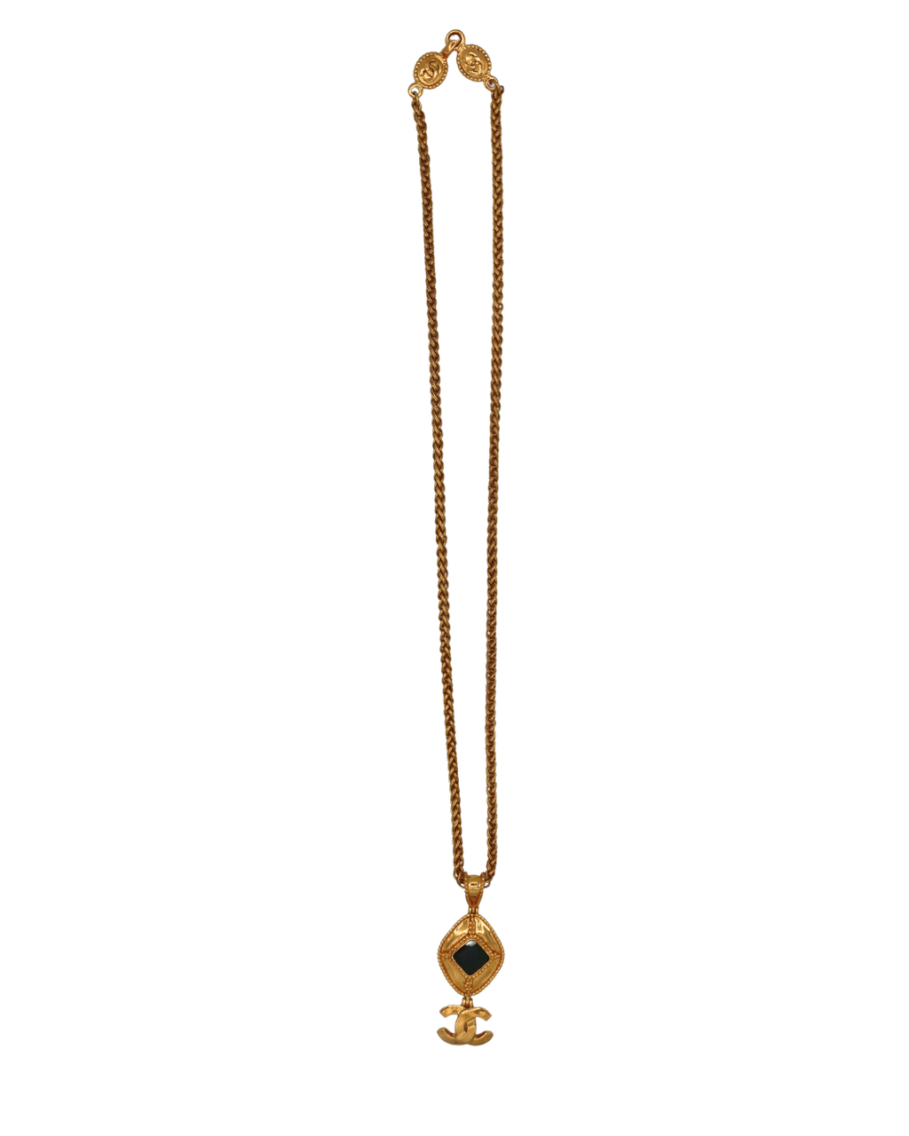 Chanel Rare Emerald Green Gripoix Stone Long Pendant Necklace 96A
