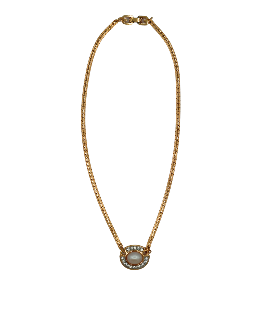 Givenchy Vintage Pearl & Rhinestone Gold-Tone Pendant Necklace 1982
