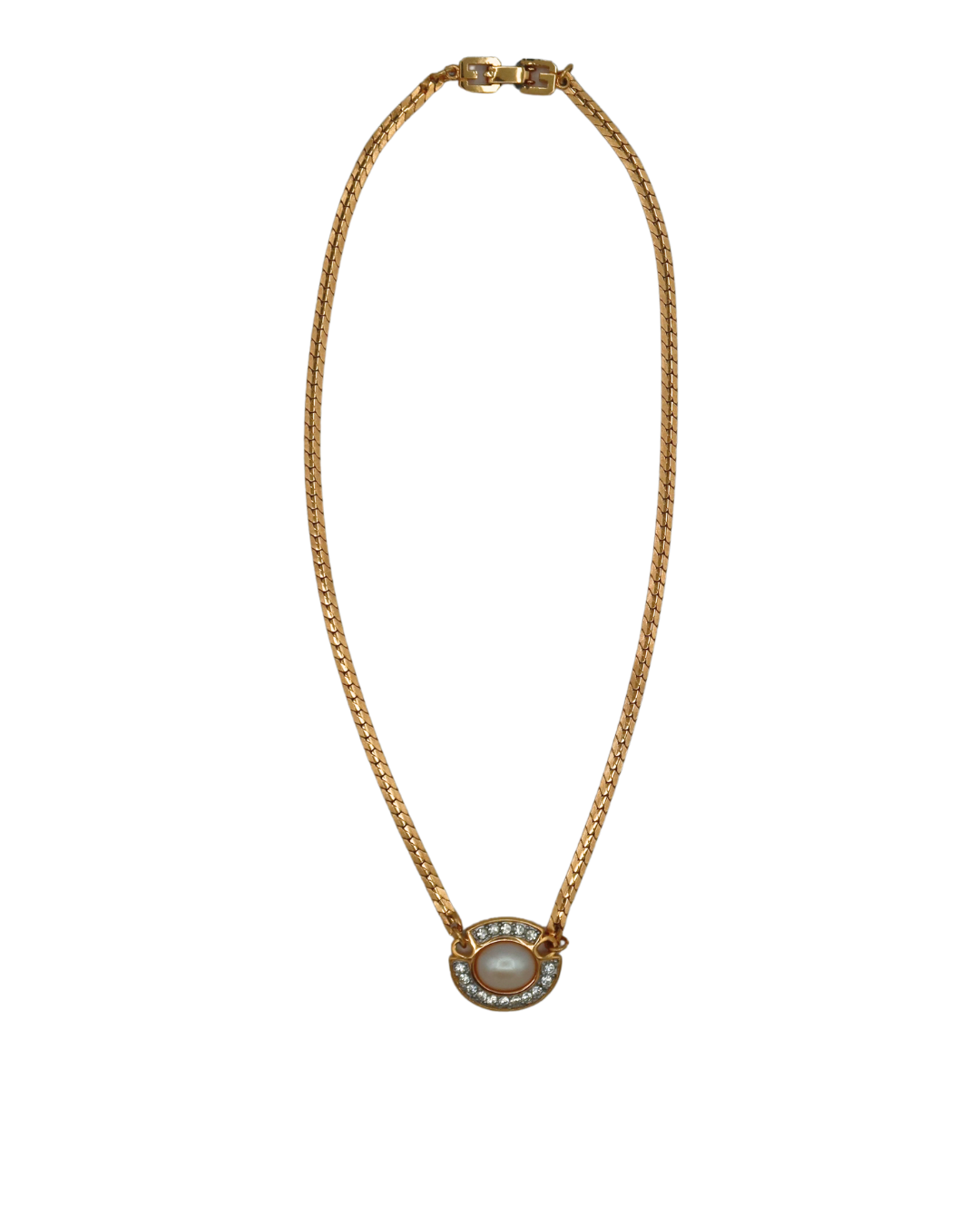 Givenchy Vintage Pearl & Rhinestone Gold-Tone Pendant Necklace 1982