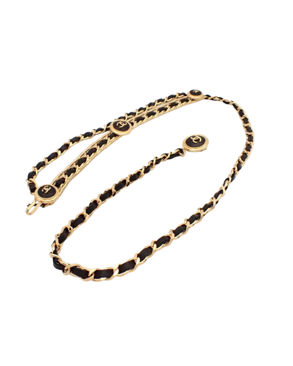 Chanel Gold Black Leather Chain Belt