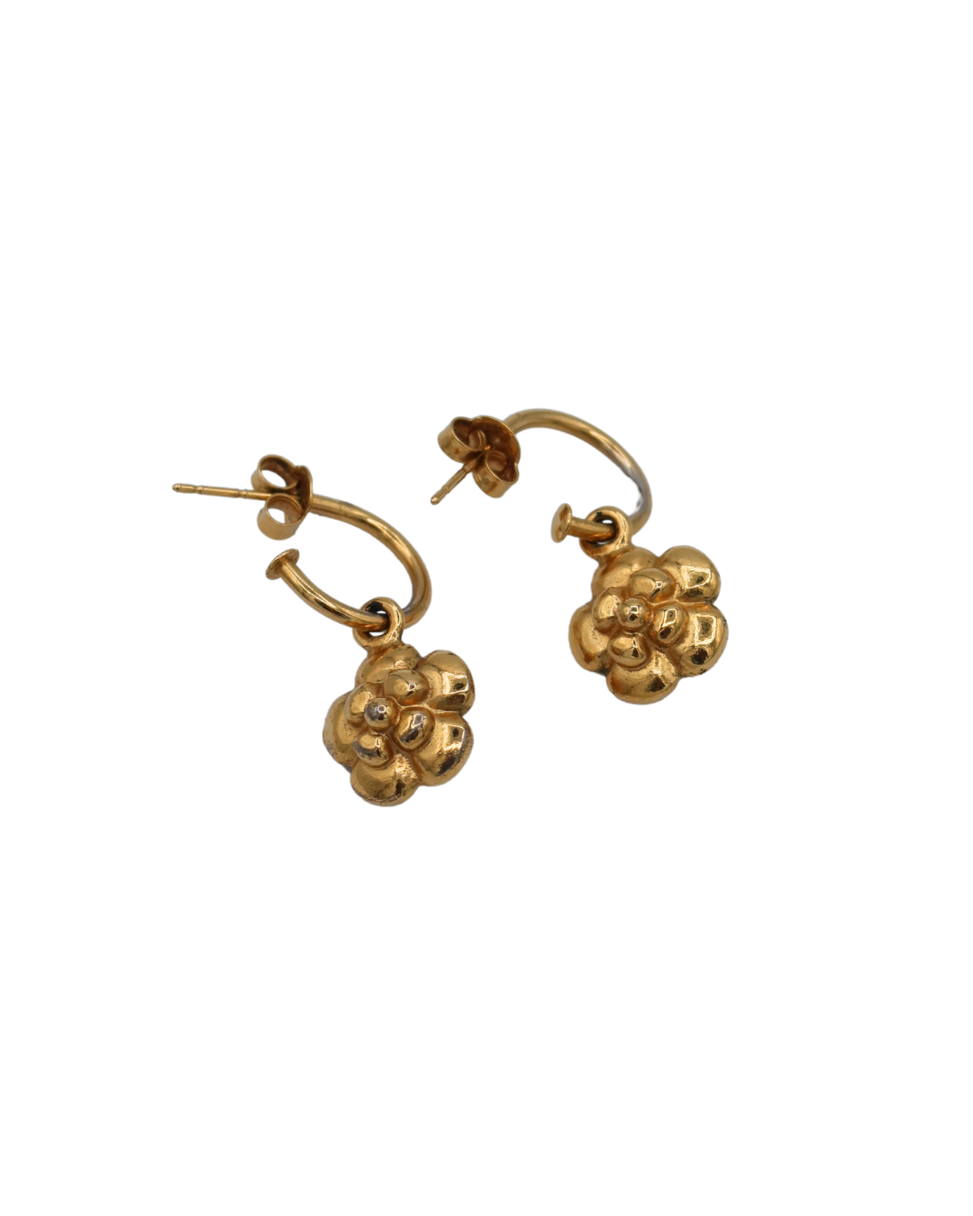 Chanel Vintage Camellia Dainty Gold Plated Flower Earrings