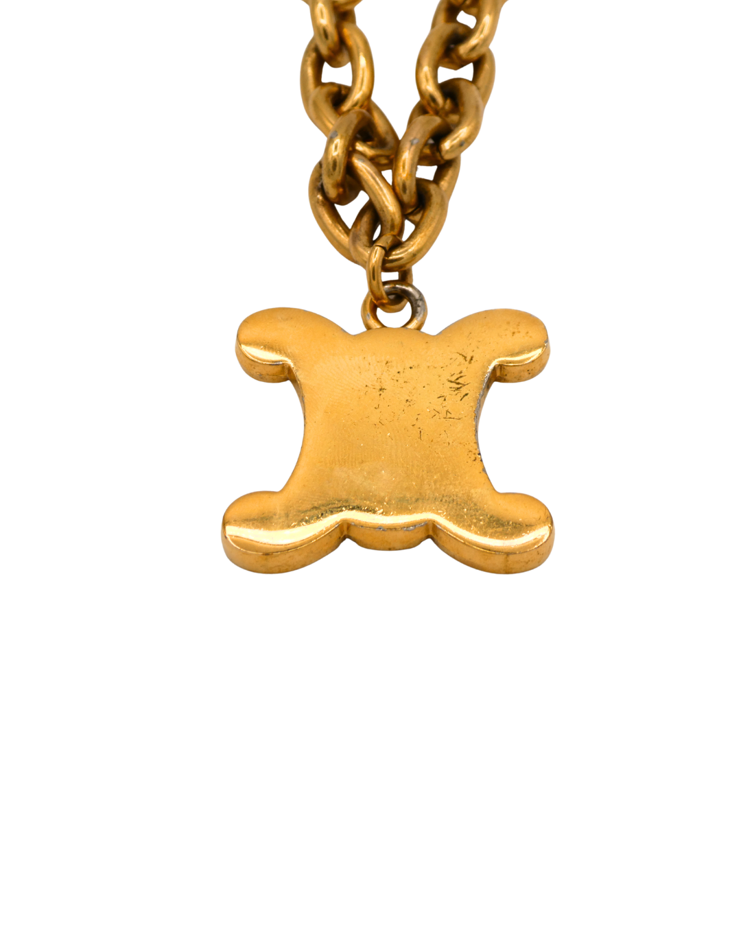 Celine Vintage Gold Tone Blazon Triomphe Logo Pendant Necklace