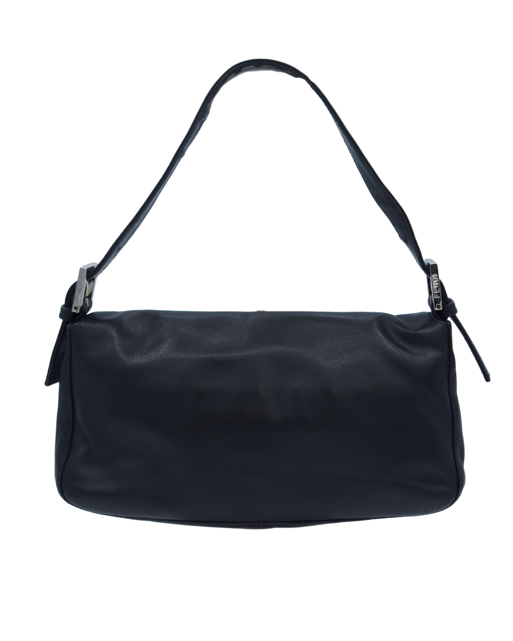 Fendi Baguette in Black Leather with Marble Buckle and Silver Hardware