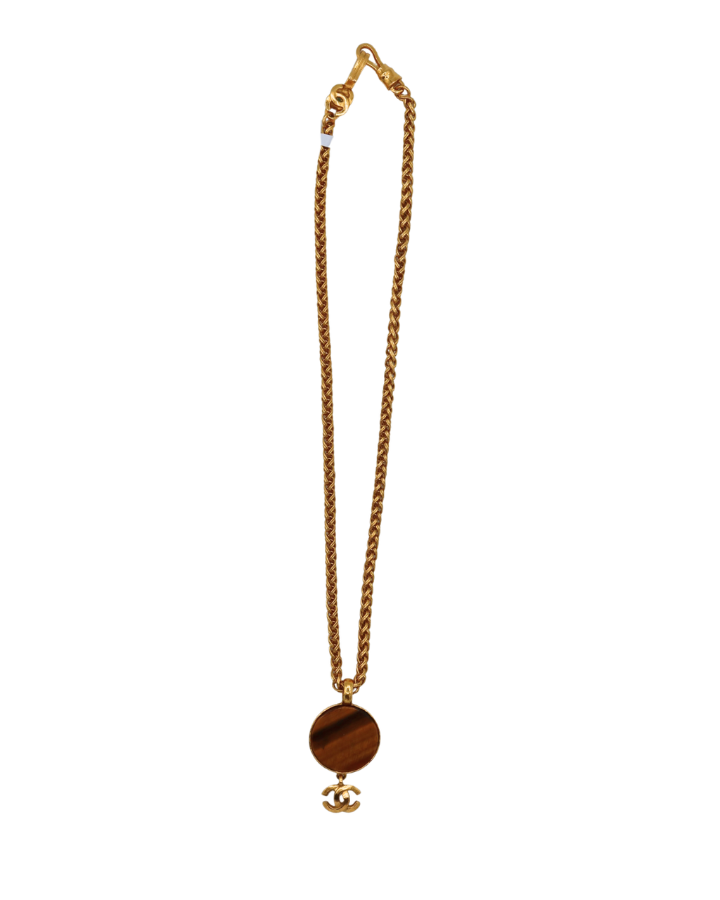 Chanel Vintage Tiger’s Eye CC Pendant Gold-Tone Necklace 95A