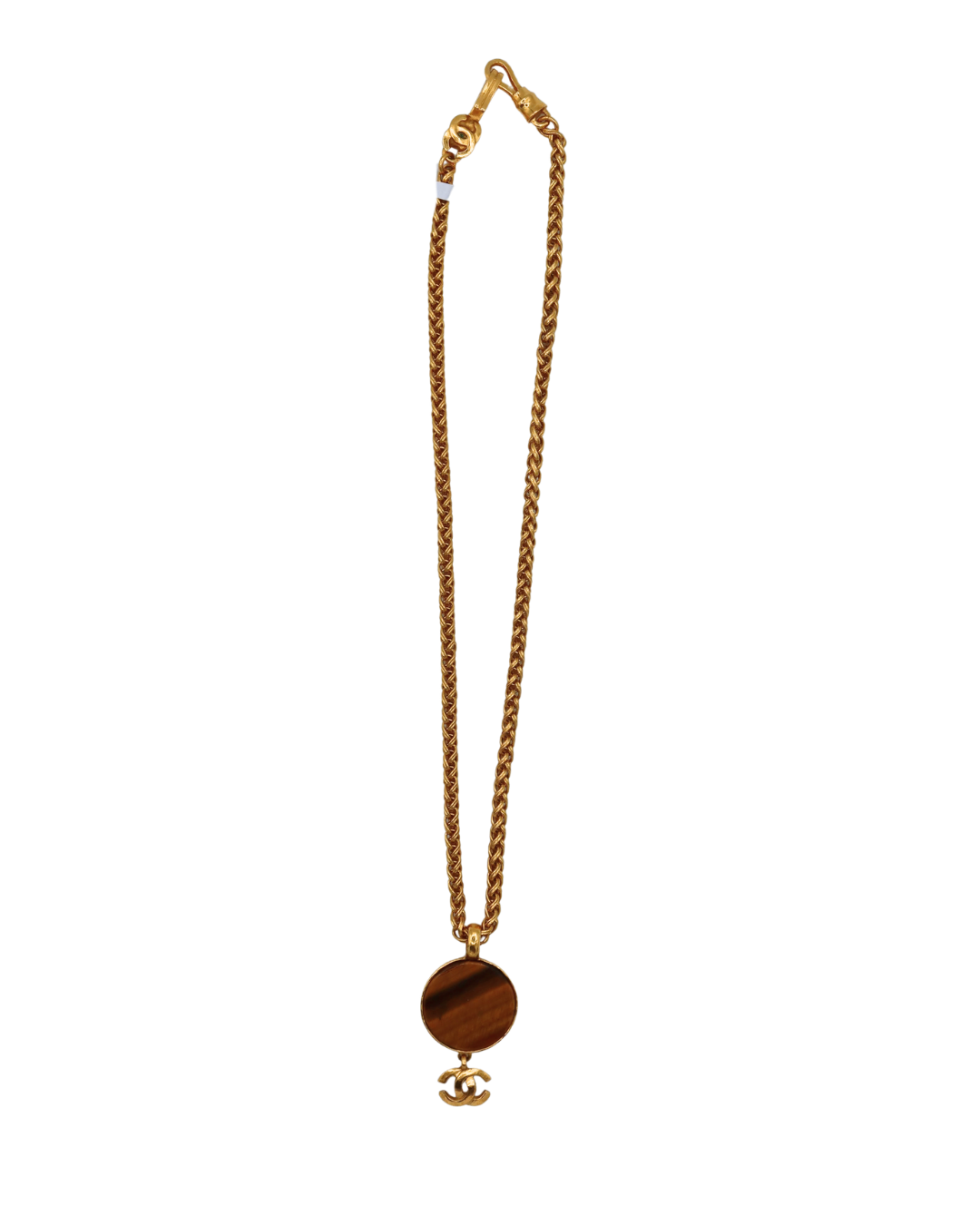 Chanel Vintage Tiger’s Eye CC Pendant Gold-Tone Necklace 95A