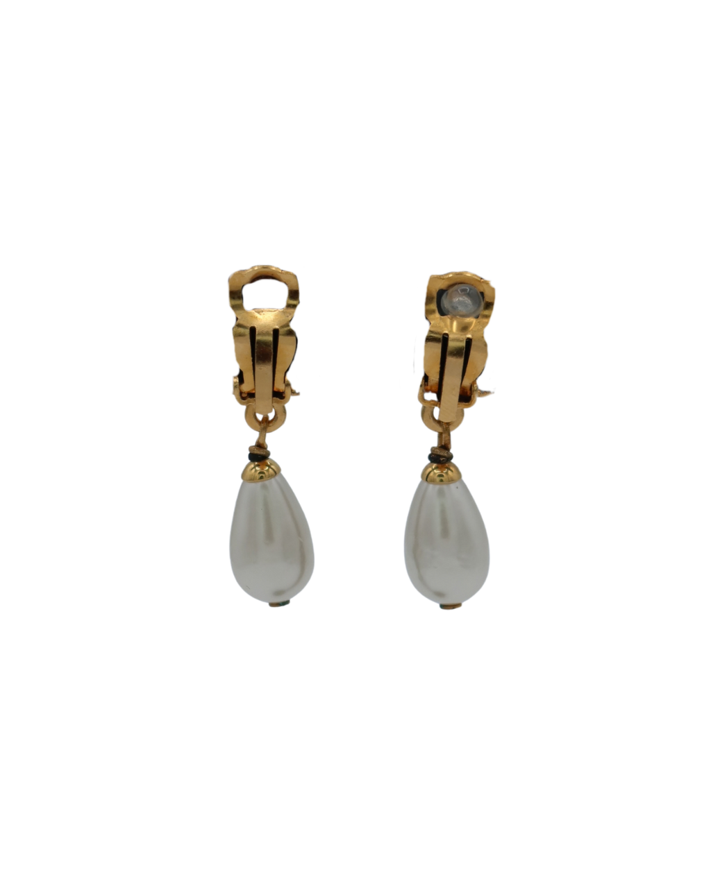Chanel Vintage CC Pearl Drop Gold-Tone Clip-On Earrings 96P