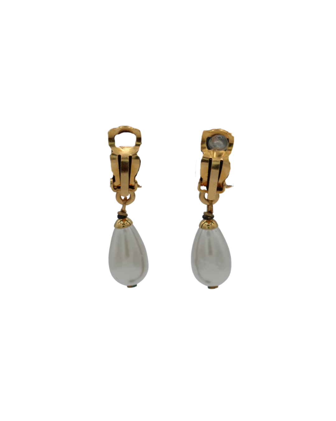 Chanel Vintage CC Pearl Drop Gold-Tone Clip-On Earrings 96P