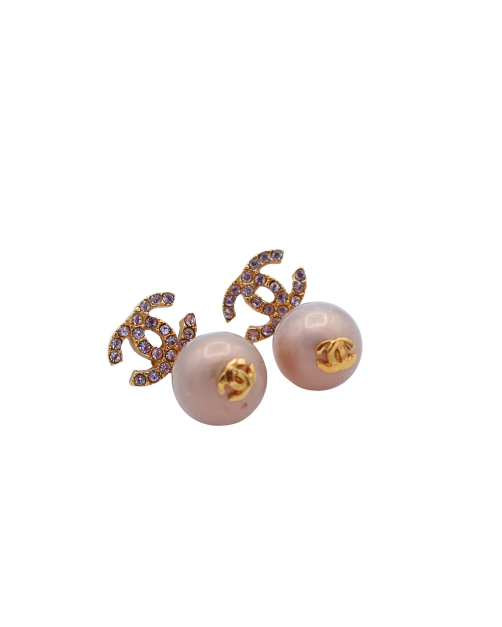 Chanel Coco Mark Vintage Purple Crystal Drop Pearl Earrings